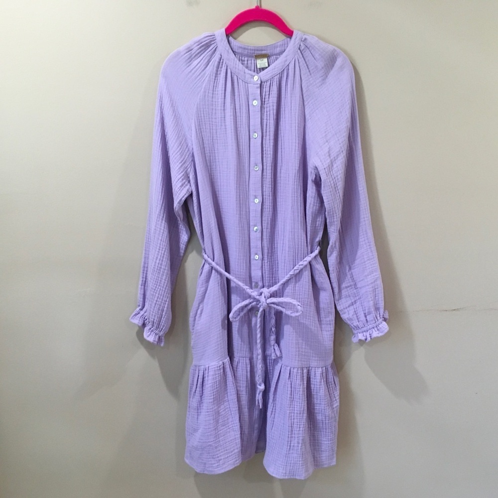 Magaschoni Shirt Dress Womens S Lavender Purple Cotton Gauze Cottage Cruise New